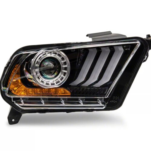 2018 Style DRL Projector Headlights; Black Housing; Clear Lens (10-12 Mustang w/ Factory Halogen Headlights)