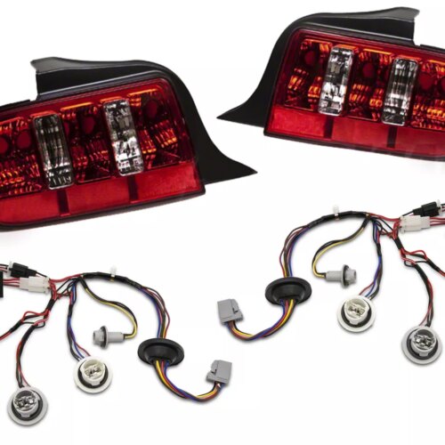 Raxiom Coyote Tail Lights and Sequential Tail Light Kit; Chrome Housing; Red/Clear Lens (05-09 Mustang)